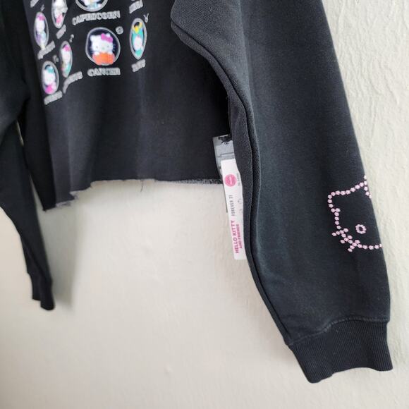 NEW Forever 21 Hello Kitty Black Astrology Graphic Cropped Fleece Hoodie - Picture 5 of 11